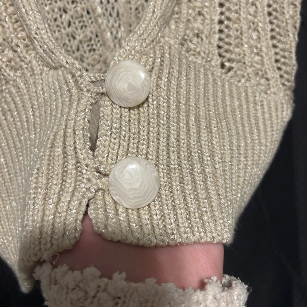 Anthropologie MOTH Line Women’s Open Weave Shrug Sweater Size Small Tan/Cream - Picture 3 of 6